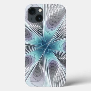 Coque Case-Mate iPhone Elégance Moderne Bleu Gris Blanc Fractage Art Flow