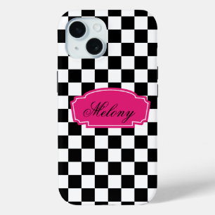 Coque Case-Mate iPhone Élégance monochrome chic avec accent rose