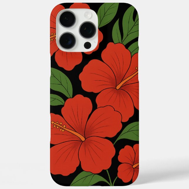 Coques Case-Mate iPhone Élégance Tropicale Hibiscus Rouge sur Fond Noir (Verso)