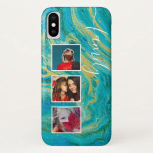 Case-Mate iPhone Case Elégant Agate Green Blue & Gold Marble Photo