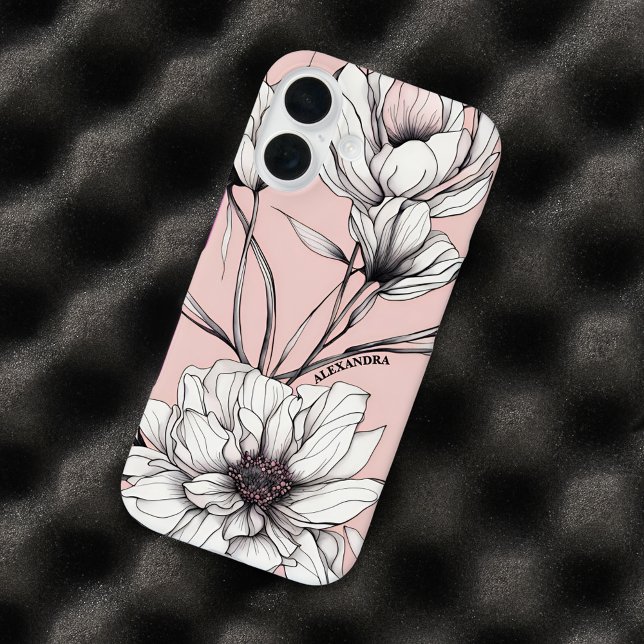 Coques Case-Mate iPhone Élégant Anémone Floral Nom personnalisé (A beautiful floral phone case with subtle personalization.)