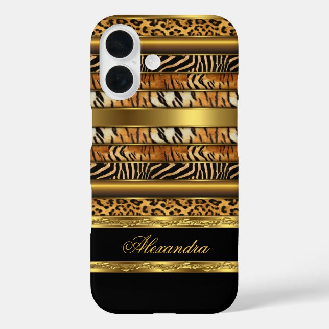 Coques Case-Mate iPhone Élégant Animaux Sauvages Mixtes Noir et Or (Verso)
