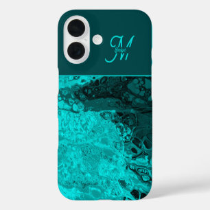 Coque Pour iPhone 16 Elégant Aqua Turquoise bold Script Monogramme