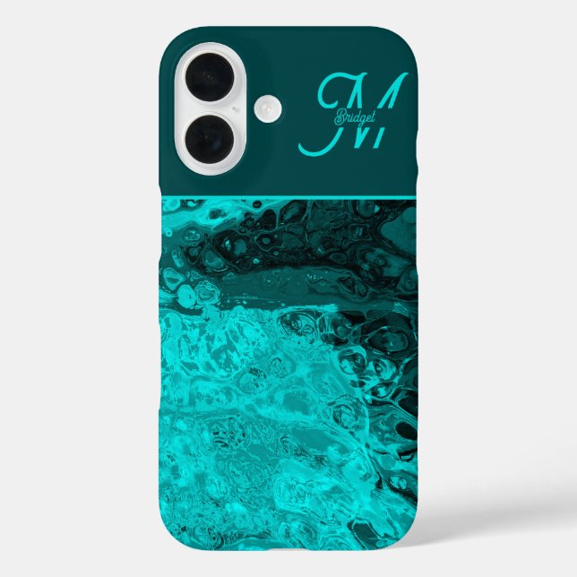Coques Case-Mate iPhone Elégant Aqua Turquoise bold Script Monogramme (Verso)