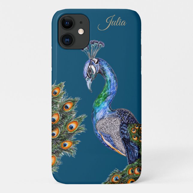 Coques Case-Mate iPhone Elégant Aquarelle Peacock Personnalisé (Dos)