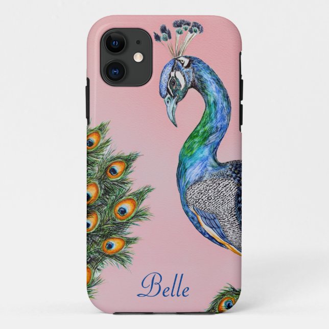 Coques Case-Mate iPhone Elégant Aquarelle Peacock Personnalisé (Dos)