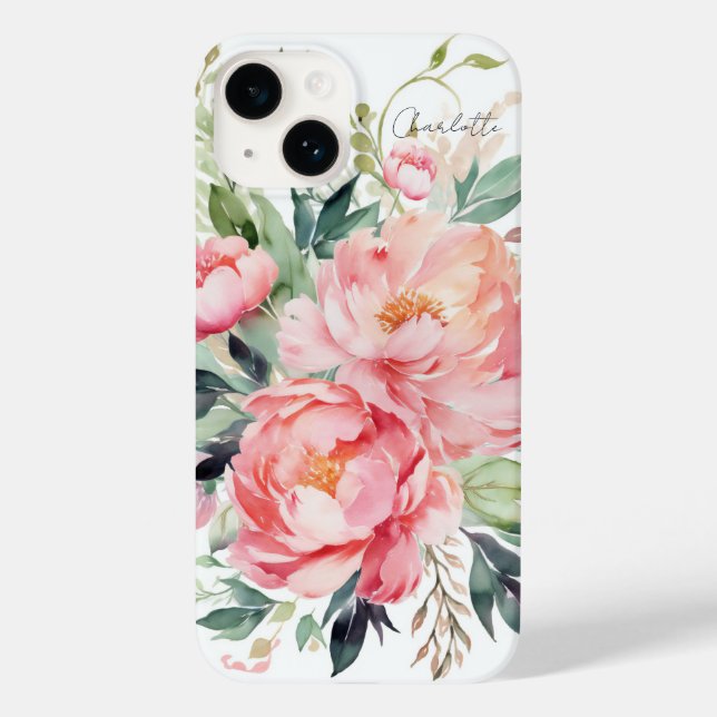 Coques Case-Mate iPhone Elégant Aquarelle rose Floral Nom personnalisé (Verso)