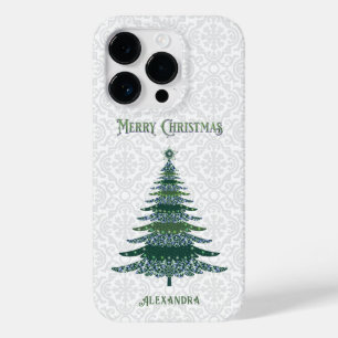Coque Case-Mate iPhone Elégant arbre de Noël blanc vert personnalisé