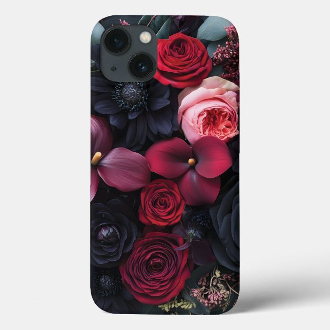 Coques Case-Mate iPhone Élégant arrangement floral foncé avec Roses (Verso)