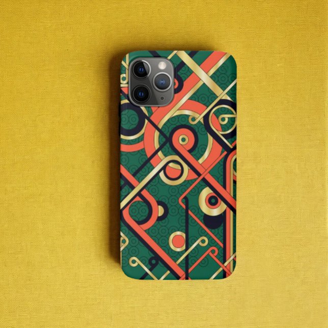 Coques Case-Mate iPhone Élégant Art Déco Géométrique Vert et Or  (Créateur téléchargé)