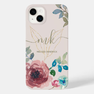 Coque Case-Mate iPhone Élégant Beige clair Botanique Roses Nom