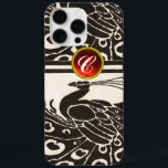 COQUE iPhone 16 PRO MAX ÉLÉGANT BLACK BLACK PEACOCK RED RUBY GEM MONOGRAM<br><div class="desc">Elégant paon Art Nouveau noir blanc et élégant avec une pierre à gemme 3D brillante. .Développement graphique numérique par Bulgan Lumini (c) .Partie de la collection ARCADIA.</div>