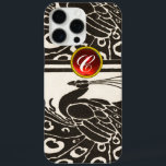 COQUE iPhone 16 PRO MAX ÉLÉGANT BLACK BLACK PEACOCK RED RUBY GEM MONOGRAM<br><div class="desc">Elégant paon Art Nouveau noir blanc et élégant avec une pierre à gemme 3D brillante. .Développement graphique numérique par Bulgan Lumini (c) .Partie de la collection ARCADIA.</div>