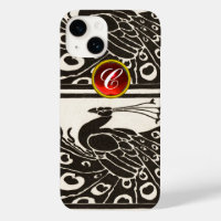ÉLÉGANT BLACK BLACK PEACOCK RED RUBY GEM MONOGRAM