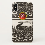 COQUE Case-Mate iPhone ÉLÉGANT BLACK BLACK PEACOCK RED RUBY GEM MONOGRAM<br><div class="desc">Elégant paon Art Nouveau noir blanc et élégant avec une pierre à gemme 3D brillante. .Développement graphique numérique par Bulgan Lumini (c) .Partie de la collection ARCADIA.</div>