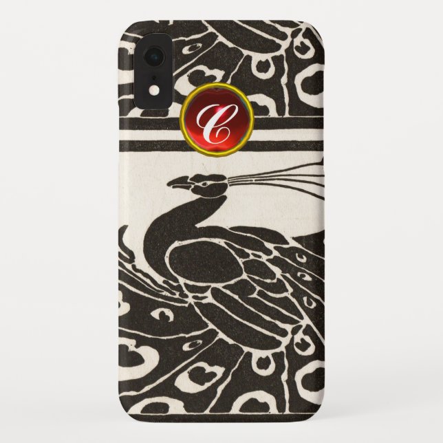 COQUES Case-Mate iPhone ÉLÉGANT BLACK BLACK PEACOCK RED RUBY GEM MONOGRAM (Dos)