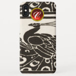 COQUE Case-Mate iPhone ÉLÉGANT BLACK BLACK PEACOCK RED RUBY GEM MONOGRAM<br><div class="desc">Elégant paon Art Nouveau noir blanc et élégant avec une pierre à gemme 3D brillante. .Développement graphique numérique par Bulgan Lumini (c) .Partie de la collection ARCADIA.</div>