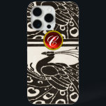 COQUE Case-Mate iPhone ÉLÉGANT BLACK BLACK PEACOCK RED RUBY GEM MONOGRAM<br><div class="desc">Elégant paon Art Nouveau noir blanc et élégant avec une pierre à gemme 3D brillante. .Développement graphique numérique par Bulgan Lumini (c) .Partie de la collection ARCADIA.</div>