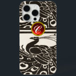 COQUE Case-Mate iPhone ÉLÉGANT BLACK BLACK PEACOCK RED RUBY GEM MONOGRAM<br><div class="desc">Elégant paon Art Nouveau noir blanc et élégant avec une pierre à gemme 3D brillante. .Développement graphique numérique par Bulgan Lumini (c) .Partie de la collection ARCADIA.</div>