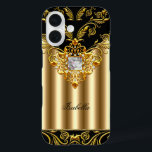 Coques iPhone 16 Elegant Black on Gold Monogram ajouter nom<br><div class="desc">Élégant Classy Elegant Gold Black sur Elite Gold Nom Monogramme</div>