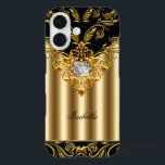Coques iPhone 16 Elegant Black on Gold Monogram ajouter nom<br><div class="desc">Élégant Classy Elegant Gold Black sur Elite Gold Nom Monogramme</div>
