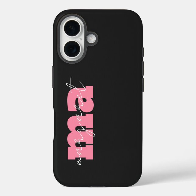 Coques Case-Mate iPhone Elegant Black pink monogram initial script name (Verso)