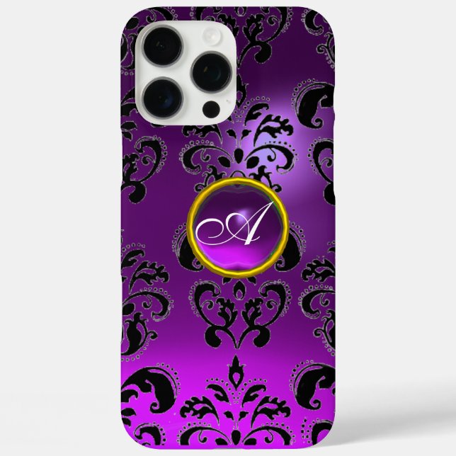 COQUES Case-Mate iPhone ÉLÉGANT BLACK PURPLE DOMMASK GEM MONOGRAM (Verso)