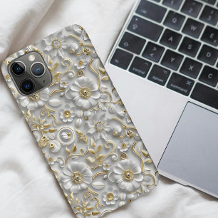 Case-Mate iPhone Case Élégant blanc et or 3D floral