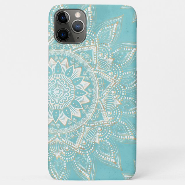 Coques Case-Mate iPhone Elégant Blanc Gold Mandala Sky Blue Design (Dos)