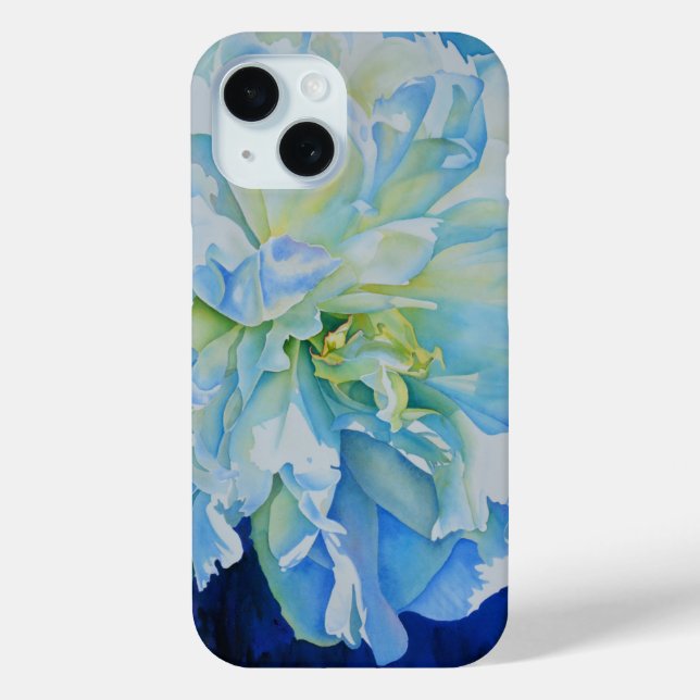 Coques Case-Mate iPhone Elégant bleu blanc aquarelle fleurie pivoine (Verso)