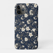 Élégant bleu marine et floral lily doré