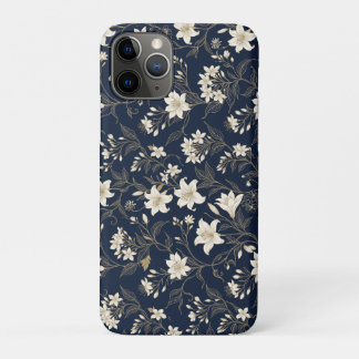 Case-Mate iPhone Case Élégant bleu marine et floral lily doré