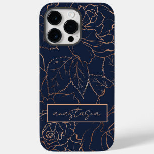 Coque Case-Mate iPhone Élégant bleu or Roses Nom