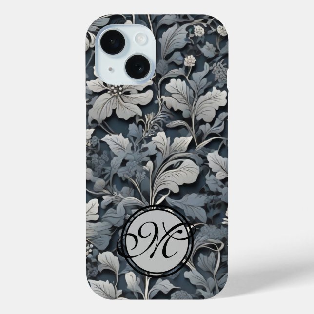 Coques Case-Mate iPhone Elégant bleu poussiéreux argent blanc gris gris fl (Verso)