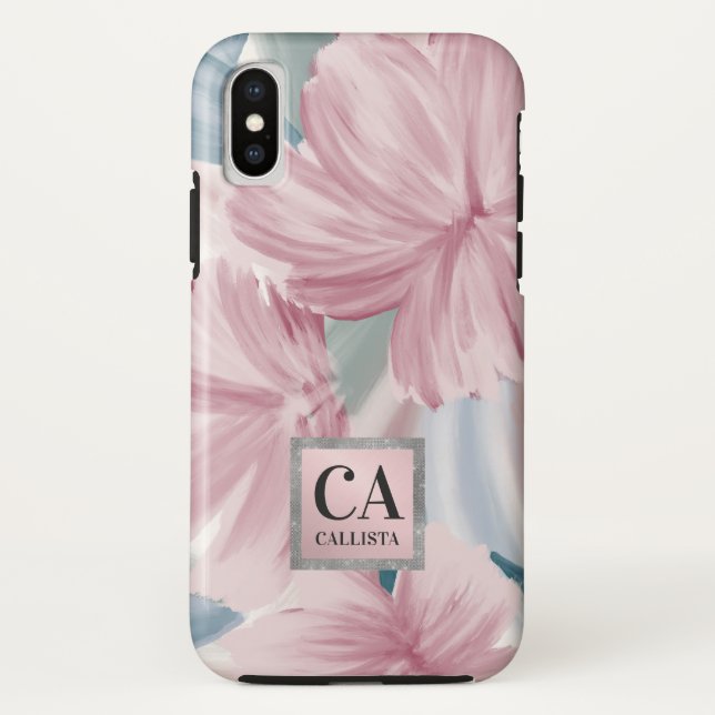 Coques Case-Mate iPhone Élégant bleu rose argent Parties scintillant flora (Dos)