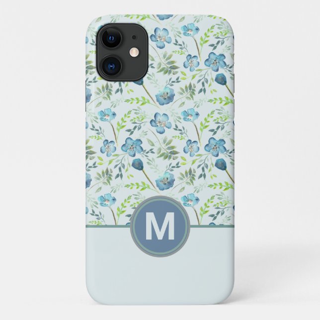 Coques Case-Mate iPhone Elégant Boho bleu vert Aquarelle Fleurs (Dos)