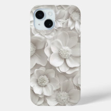 Élégant boîtier de téléphone 3D blanc floral