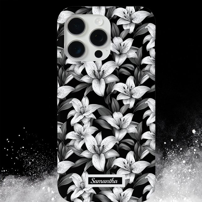 Coques Case-Mate iPhone Élégant boîtier de téléphone à motif floral noir (Créateur téléchargé)