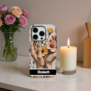 Coque iPhone 16 Pro Élégant Boîtier Téléphonique Avec Mains Florales