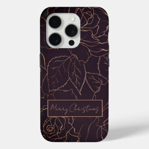 Coque Case-Mate iPhone Élégant Bourgogne Joyeux Roses d'or de Noël