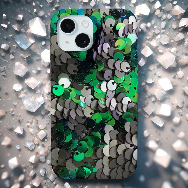 Coques Case-Mate iPhone Élégant brillant vert gris gris paillettes de disq (Créateur téléchargé)