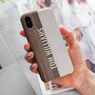 Coque Case-Mate iPhone Elégant Brown Bois Texture Style Moderne Monogramm
