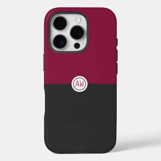 Coques Case-Mate iPhone Elegant Burgundy and Black Monogram (Verso)