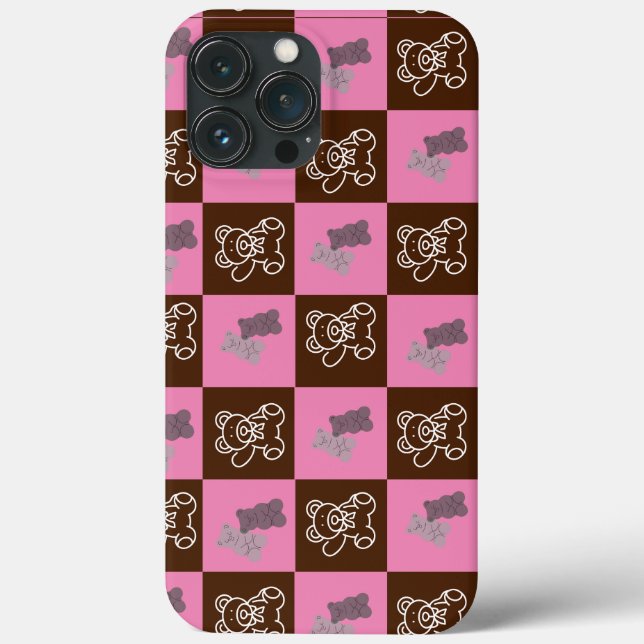 Coques Case-Mate iPhone Élégant carreaux marron et rose  (Verso)