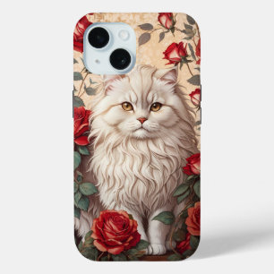 Coque Case-Mate iPhone Élégant Chat Perse Vintage Avec Rose