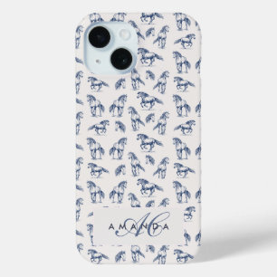 Coque Case-Mate iPhone Élégant Cheval Bleu Monogramme Cadeaux Initiaux
