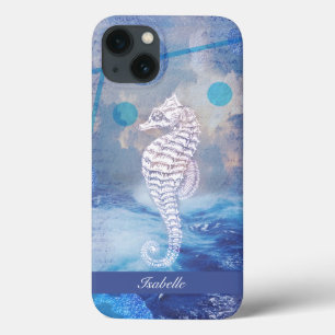 Case-Mate iPhone Case Élégant cheval de mer Vintage Blue Ocean Waves Nom