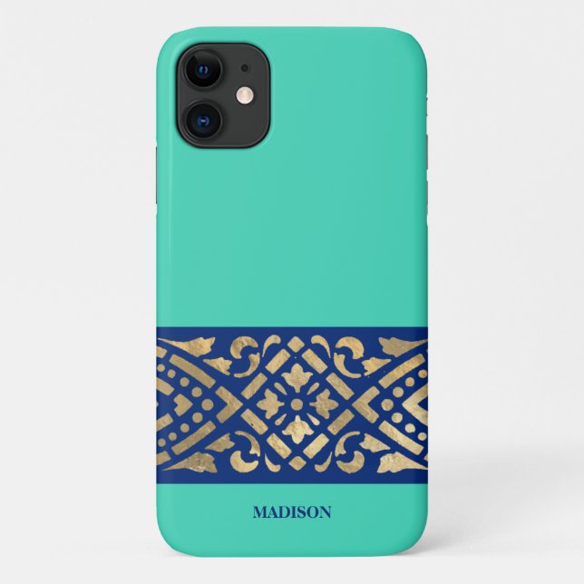 Coques Case-Mate iPhone Élégant Chic Biscay Vert Menthe Bleu Or Personnali (Dos)