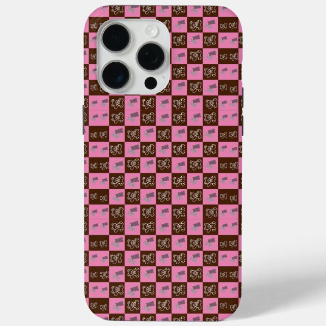 Coques Case-Mate iPhone Élégant Chic Marron Carreaux & Ours   (Verso)