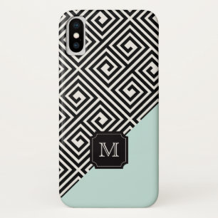 Coque iPhone X Élégant chic moderne Monnaie Noire grec Monogramme